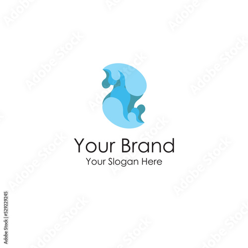 simple wave water iconic blue logo premium