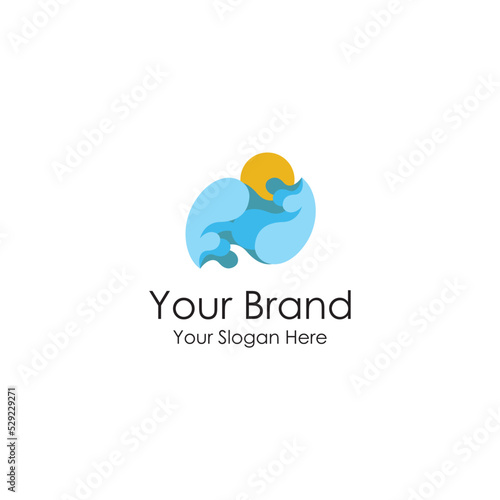 simple wave water iconic blue logo premium