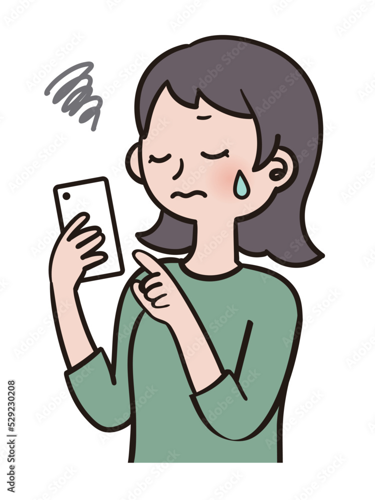 困り顔でスマートフォンを操作する女性