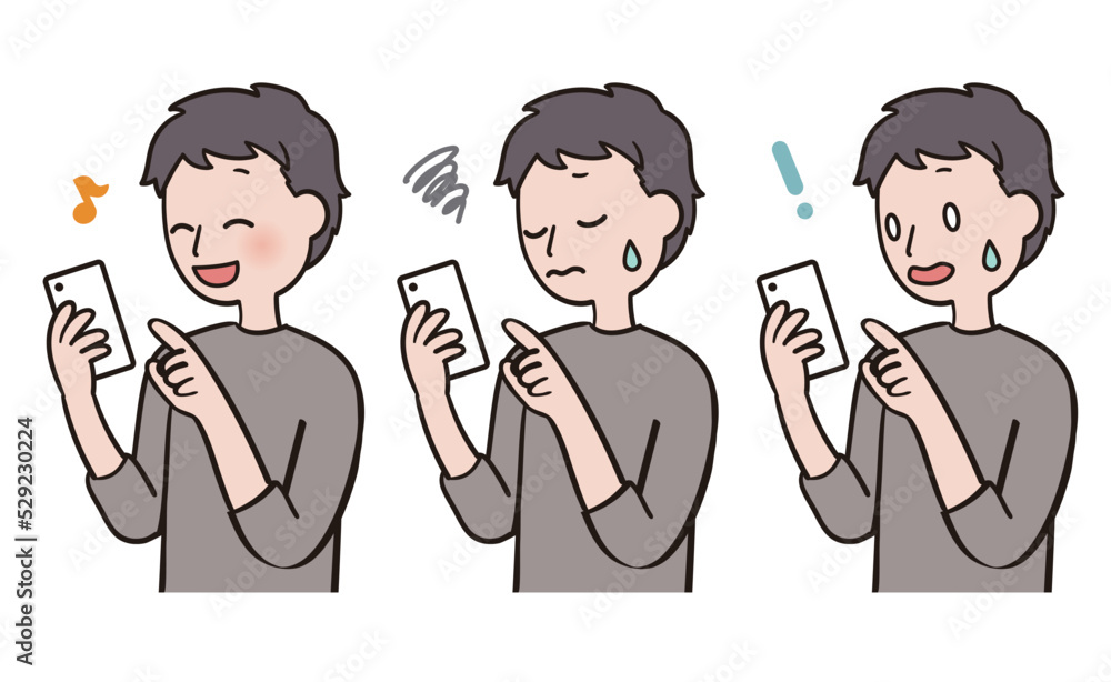 スマートフォンを操作する男性・セット