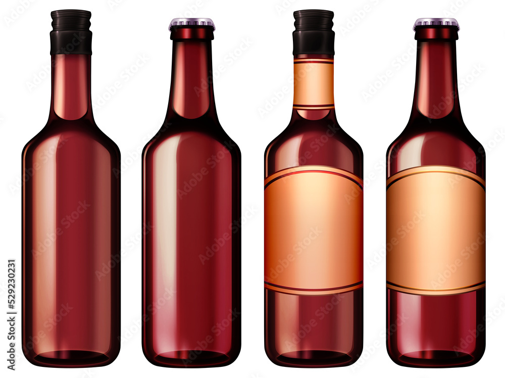 Dark brown beer and whisky glass bottles isolated illustration. Dark ale bottle with blank label stock .png image on transparent background Dark brown beer and whisky glass bottles isolated illustration. Dark ale bottle with blank label stock .png image on transparent background