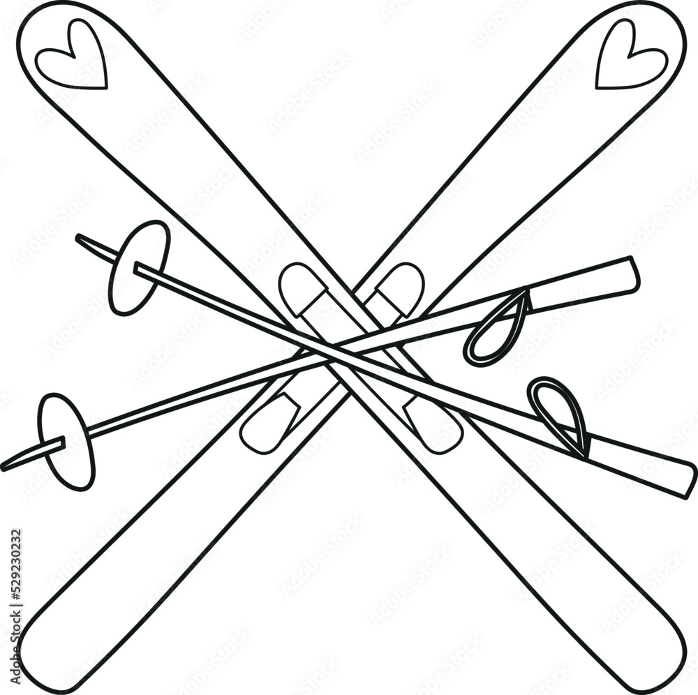 Crossed skis and ski poles, winter clipart Stock Vector | Adobe Stock