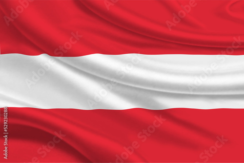 3D Flag of Austria on wrinkled fabric background.