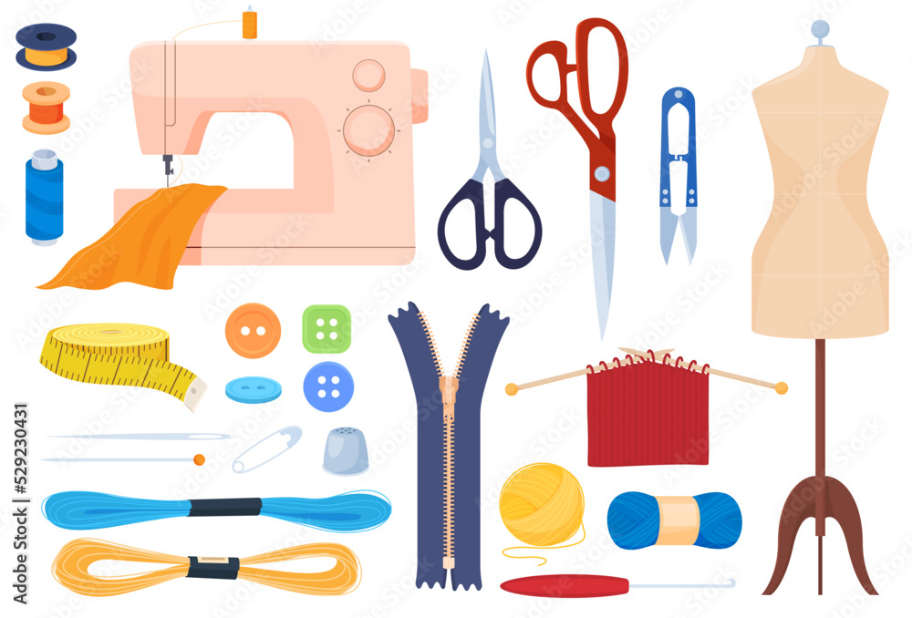 Needlework. A set of different parts for sewing clothes. Vector illustration Needlework. A set of different parts for sewing clothes. Vector illustration