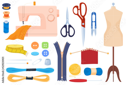 Needlework. A set of different parts for sewing clothes. Vector illustration