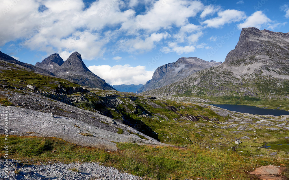 Fototapeta premium Trollstigen mountain road & Øvstestølbrua, Rauma, Møre og Romsdal, Norway.