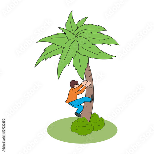 boy climb tree vector illustration