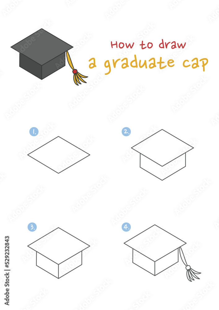 How to draw a graduate cap vector illustration. Draw a mortarboard step