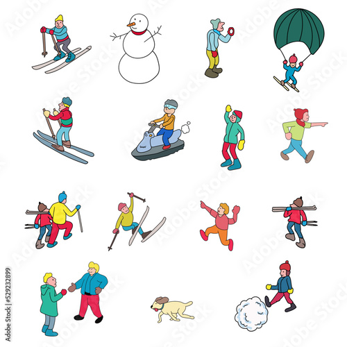 people activities in winter set vector illustration