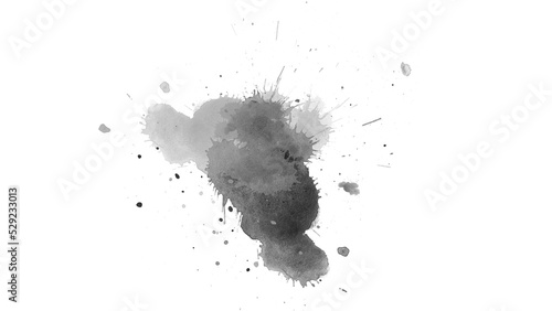 watercolor paint brush stroke. ink splash transition. Abstract inkblot, splat, fluid art, overlay, alpha matte composition, spread on a white paper background. ink transition splatter blot spreading.