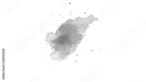 watercolor paint brush stroke. ink splash transition. Abstract inkblot, splat, fluid art, overlay, alpha matte composition, spread on a white paper background. ink transition splatter blot spreading.