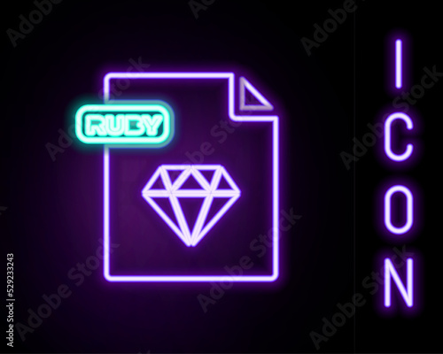Glowing neon line RUBY file document. Download ruby button icon isolated on black background. RUBY file symbol. Colorful outline concept. Vector