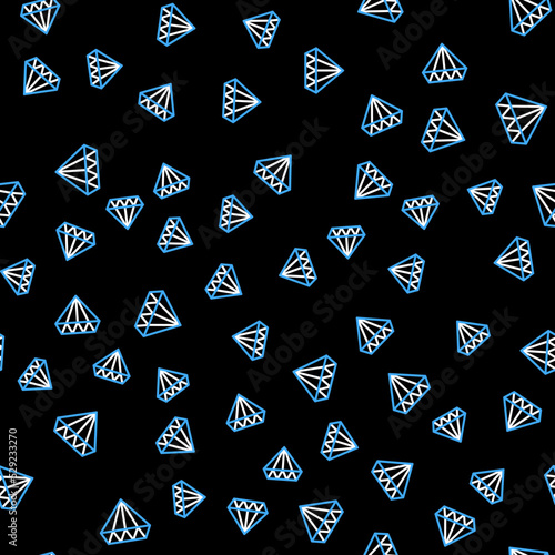 Line Diamond icon isolated seamless pattern on black background. Jewelry symbol. Gem stone. Vector
