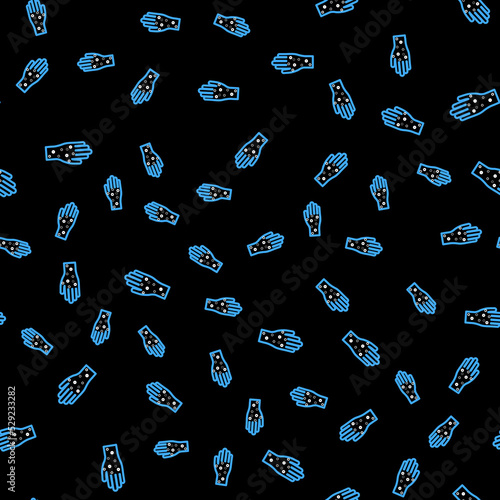 Line Hand with psoriasis or eczema icon isolated seamless pattern on black background. Concept of human skin response to allergen or chronic body problem. Vector