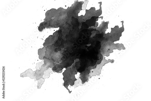 watercolor paint brush stroke. ink splash transition. Abstract inkblot, splat, fluid art, overlay, alpha matte composition, spread on a white paper background. ink transition splatter blot spreading.