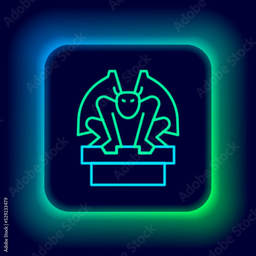 Glowing neon line Gargoyle on pedestal icon isolated on black background. Colorful outline concept. Vector