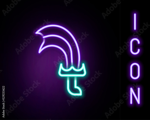 Glowing neon line Sword for game icon isolated on black background. Colorful outline concept. Vector