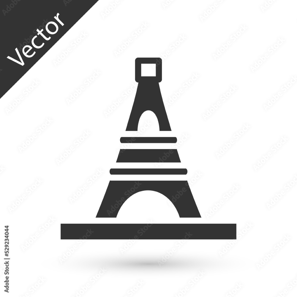 Grey Eiffel tower icon isolated on white background. France Paris landmark symbol. Vector Grey Eiffel tower icon isolated on white background. France Paris landmark symbol. Vector
