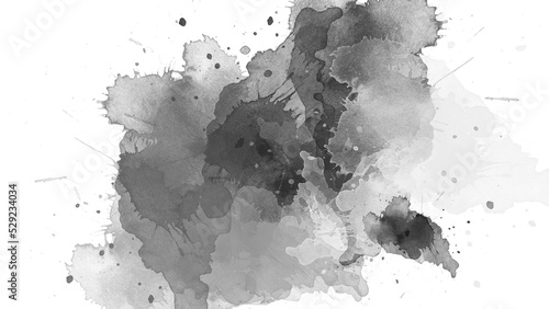 watercolor paint brush stroke. ink splash transition. Abstract inkblot, splat, fluid art, overlay, alpha matte composition, spread on a white paper background. ink transition splatter blot spreading.