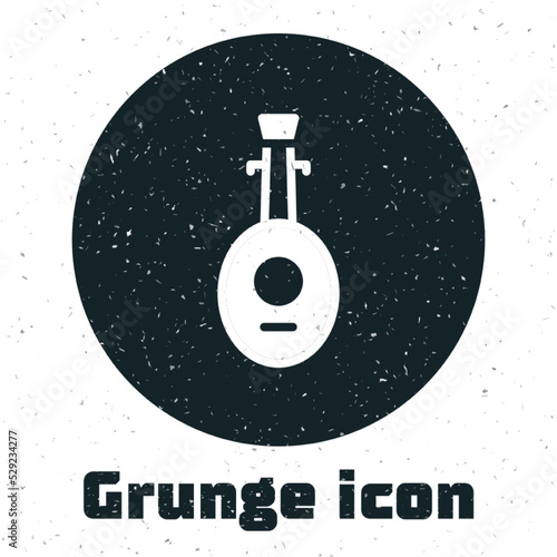 Grunge Musical instrument lute icon isolated on white background. Arabic, Oriental, Greek music instrument. Monochrome vintage drawing. Vector