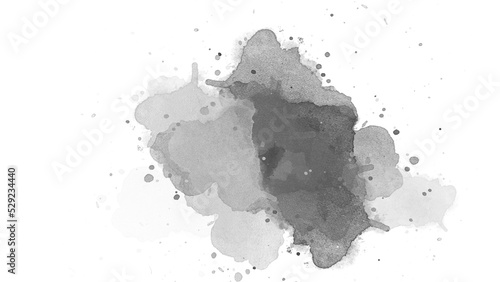 watercolor paint brush stroke. ink splash transition. Abstract inkblot, splat, fluid art, overlay, alpha matte composition, spread on a white paper background. ink transition splatter blot spreading.