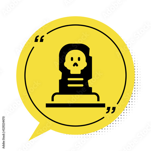 Black Grave with tombstone icon isolated on white background. Yellow speech bubble symbol. Vector