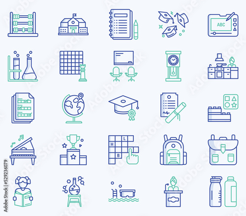 Simple icon set of School and academy Vector Line Icons. Contains such Icons as bag, book, Student, class, experiment and more web icons set. Collection of vector set. 512x512 Pixel Perfect.