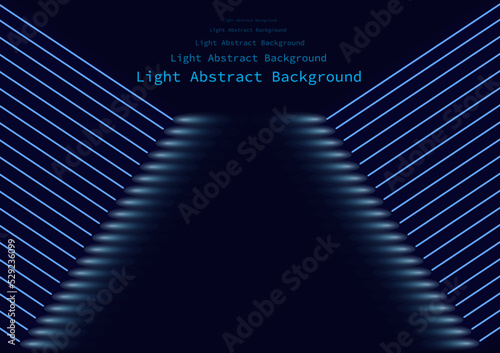 Blue neon light path in the dark, abstract background.
