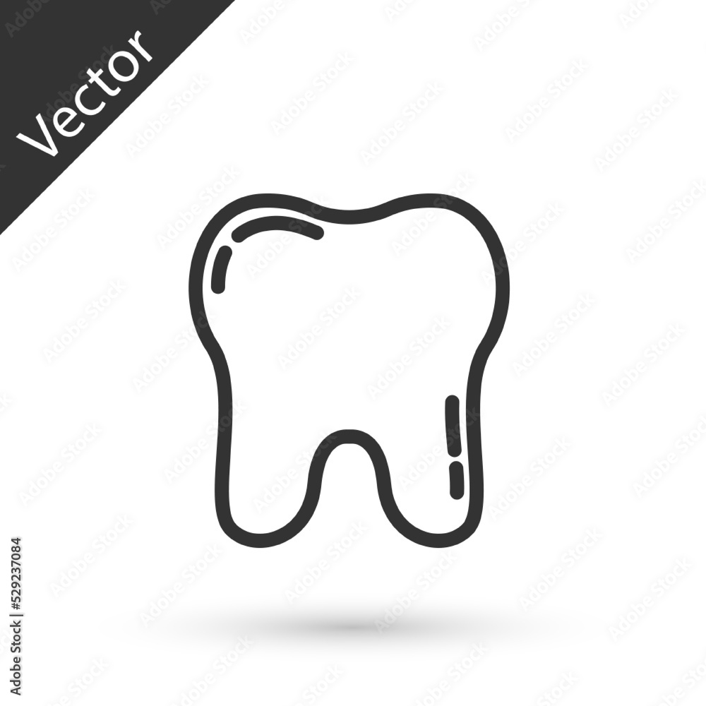 Grey line Tooth icon isolated on white background. Tooth symbol for dentistry clinic or dentist medical center and toothpaste package. Vector Grey line Tooth icon isolated on white background. Tooth symbol for dentistry clinic or dentist medical center and toothpaste package. Vector