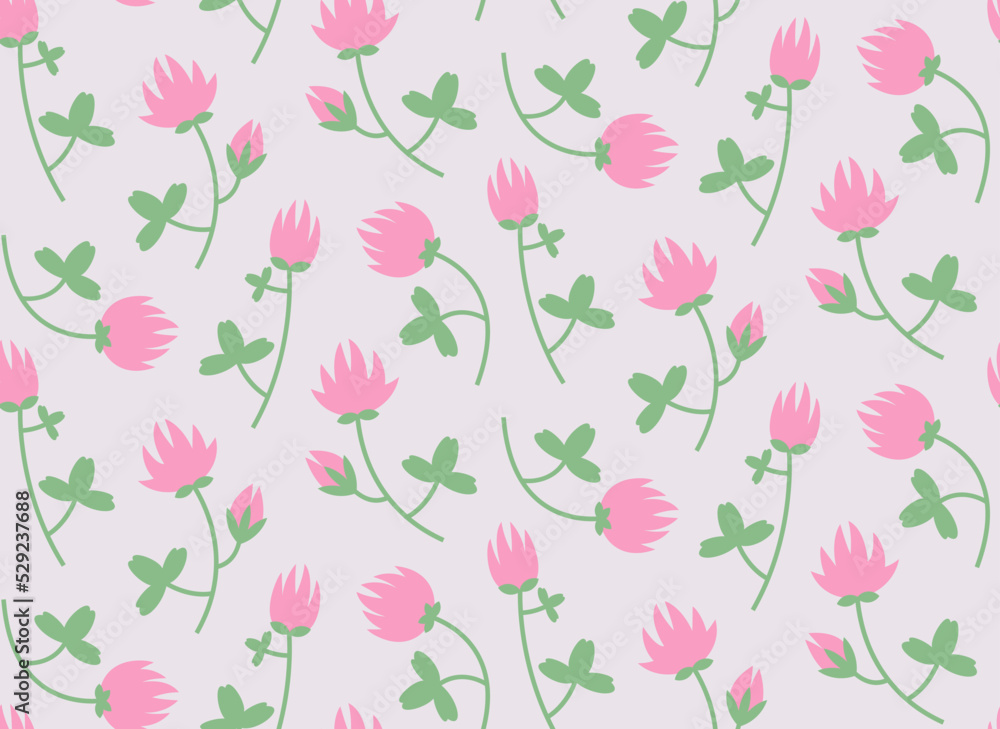 Seamless pattern with red clovers. Texture with wildflowers in flat style. Seamless pattern with red clovers. Texture with wildflowers in flat style.