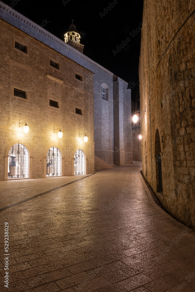 Alleyway in Dubrovnik, Croatia in the evening
