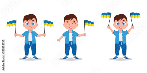 Child with the flag of Ukraine in his hand. Boy with a flag. Vector illustration
