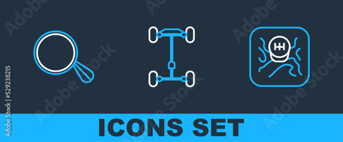 Set line Gear shifter, Car mirror and Chassis car icon. Vector