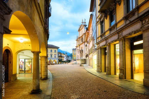 Central pedestrian street in Bellinzona city's Old town, Switzerland photo