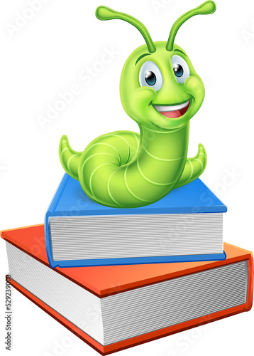 Photos A cute caterpillar bookworm worm cartoon character education mascot on top of a
