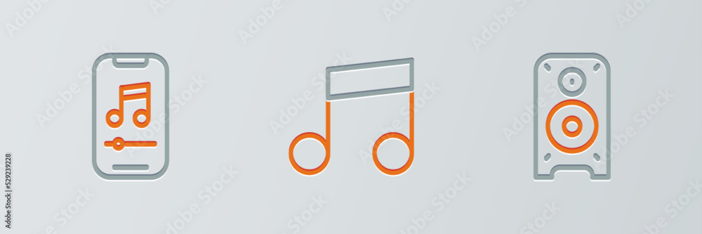 Set line Stereo speaker, Music player and note, tone icon. Vector Set line Stereo speaker, Music player and note, tone icon. Vector