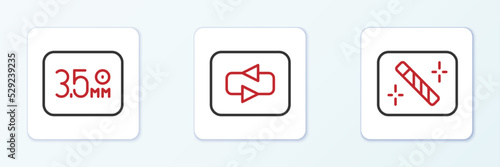 Set line Photo retouching, Audio jack and Repeat button icon. Vector