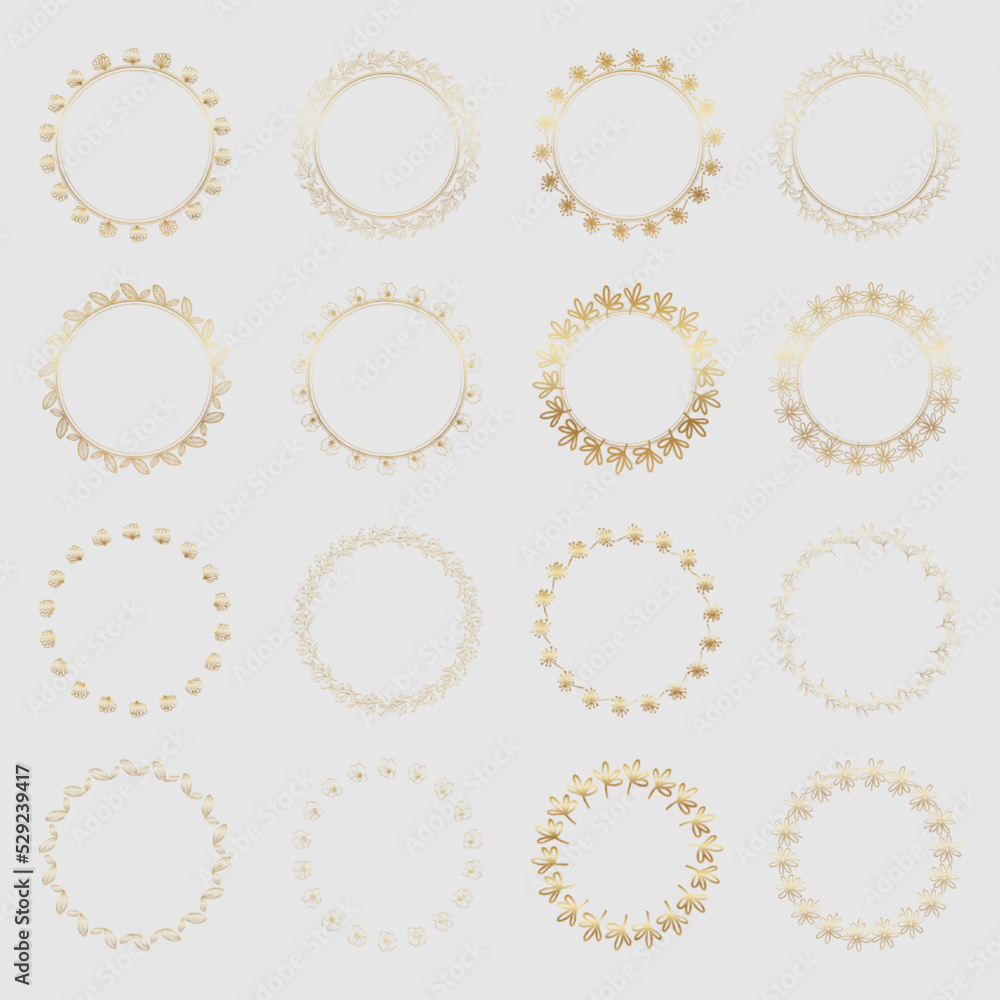 Golden circle flower frame wreath Golden circle flower frame wreath