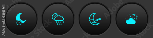 Set Sleeping moon, Cloud with rain and, Moon icon and stars icon. Vector