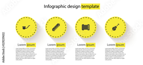 Set Smoking pipe, Harmonica, Accordion and Violin. Business infographic template. Vector