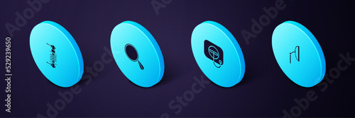 Set Isometric Windscreen wiper, Oil filler cap at gas station, Car mirror and Shock absorber icon. Vector