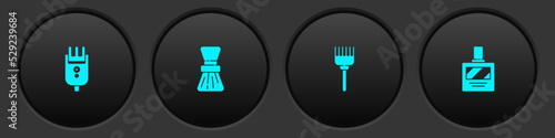 Set Electrical hair clipper or shaver, Shaving brush, Hairbrush and Aftershave icon. Vector