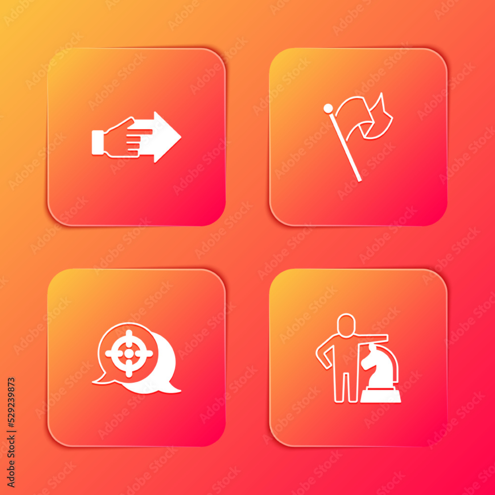 Set Hand with pointing finger, Flag, Target and Chess icon. Vector Set Hand with pointing finger, Flag, Target and Chess icon. Vector