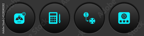 Set Lucky wheel, Bingo card, Casino chips exchange and Online poker table game icon. Vector