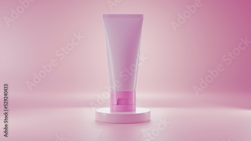 Cosmetic pink tube product 3d rendering