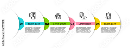 Set line Neural network, Chat bot, Artificial intelligence robot and Robot setting. Business infographic template. Vector
