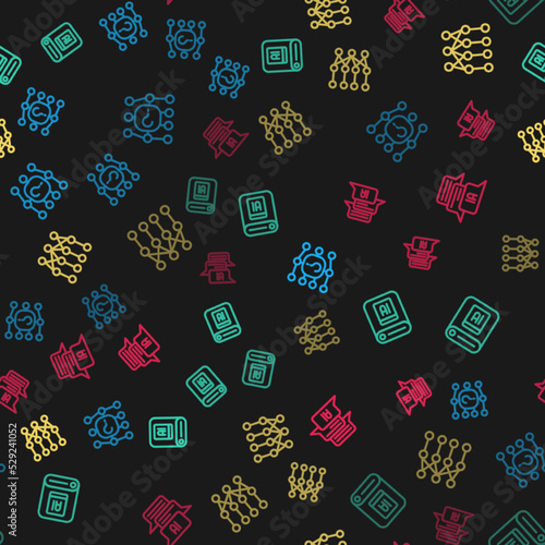Set line Neural network, Artificial intelligence AI, and Chat bot on seamless pattern. Vector