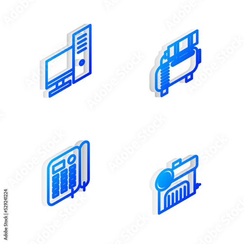 Set Isometric line Air compressor, Computer monitor, Telephone and icon. Vector © vector_v