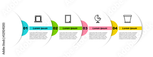 Set line Makeup mirror with lights, Picture, Armchair and Flower pot. Business infographic template. Vector