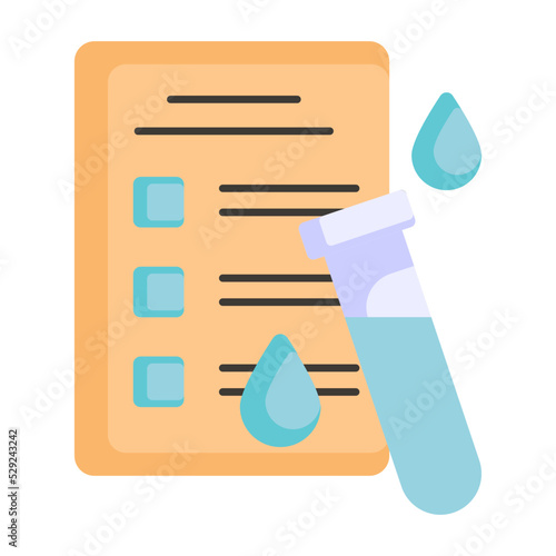 Report with Test Tube and Drops vector color icon design, Biochemistry symbol, Biotechnology and Biochemical Sign, Science and engineering stock illustration, Analysis Checklist Concept